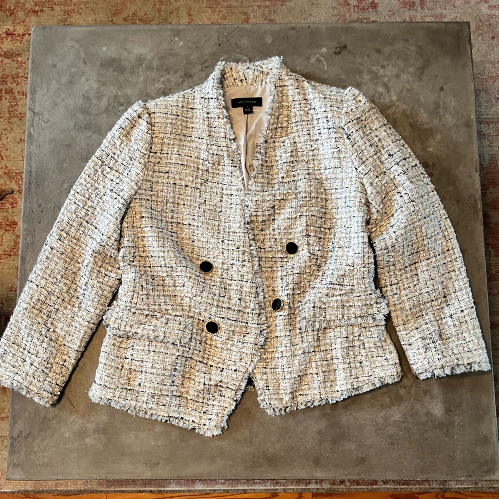 Ann Taylor Tweed Cutaway Cardigan Jacket